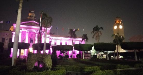 جامعة القاهرة تضئ مبناها التاريخي دعما لفاعليات مكافحة سرطان الثدي