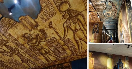 بيرسم على البرديات من طفولته.. محمود صمم جدارية نسخة من معبد دندرة