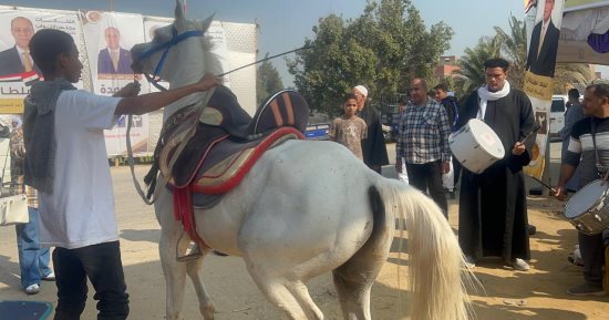 احتفالات بالمزمار والخيول أمام لجان انتخابات مجلس النواب بالفيوم