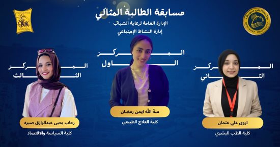 عبد الرحمن ومنة الله يفوزان بمسابقة الطالب المثالى فى جامعة بنى سويف