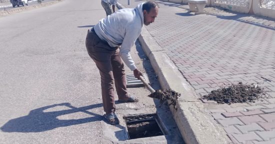 صيانة وتطوير صفايات الأمطار ببلطيم والانتهاء من تمهيد ورفع كفاءة طريق روينة