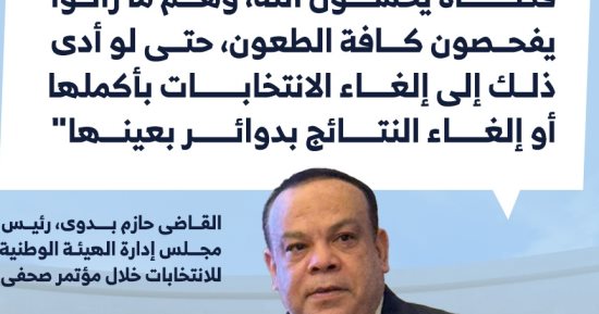 حازم بدوى: سنفحص كافة الطعون حتى لو تتطلب الأمر إلغاء الانتخابات.. إنفوجراف