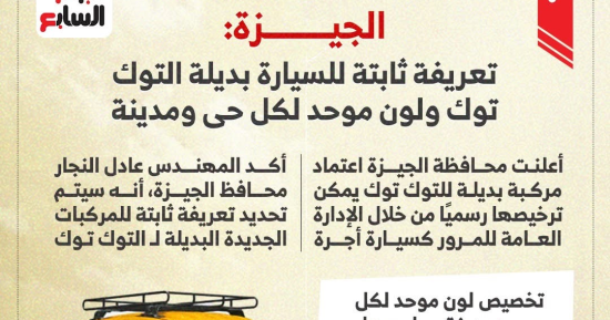 تعريفة ثابتة للسيارة بديلة التوك توك بالجيزة ولون موحد لكل حى.. إنفوجراف