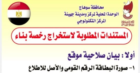 تعرف على أرقام التواصل المباشرة والمستندات المطلوبة لتراخيص البناء فى سوهاج 