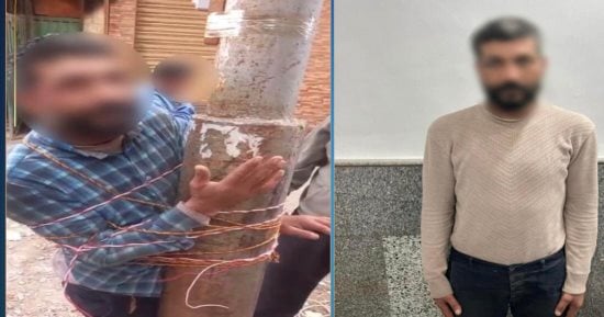 الأهالى ربطوه فى عمود إنارة.. ضبط لص سرق مروحتين من مسجد بالدقهلية.. فيديو
