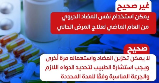 وزارة الصحة: لا يمكن تخزين المضاد الحيوى واستعماله مرة أخرى