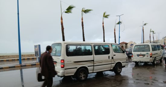 الجو قلب فجأة في الإسكندرية أمطار ورياح شديدة.. فيديو