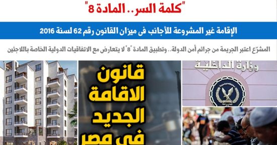 "كلمة السر.. المادة 8" موقف المشرع من الإقامة غير المشروعة للأجانب.. برلمانى