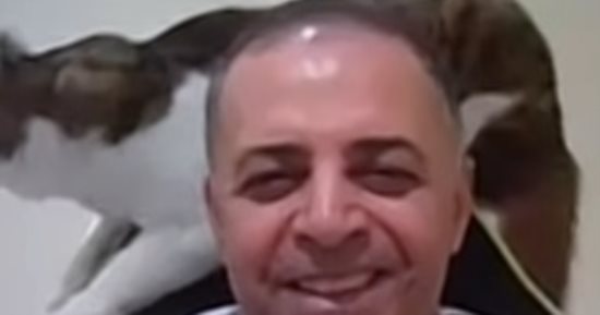 لحظة طريفة على الهواء.. قطة تقتحم لقاءً صحفيًا وتقفز على كرسى الضيف (فيديو)