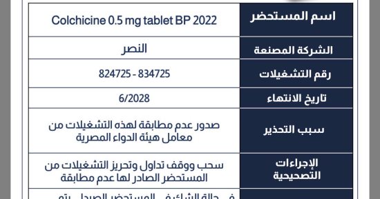 هيئة الدواء تسحب مستحضر لعلاج النقرس من الصيدليات.. تفاصيل