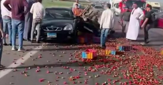 إعادة حركة المرور على طريق شبرا بنها الحر بعد انقلاب سيارة نقل محملة بالفراولة