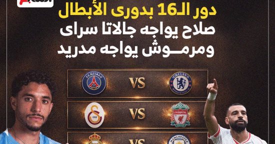 جدول مباريات دور الـ 16 في دوري أبطال أوروبا.. إنفوجراف
