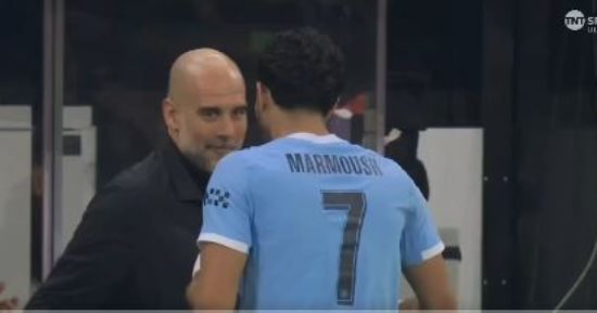 شاهد عناق بيب جوارديولا لـ عمر مرموش بعد تسجيل ثنائية ضد نيوكاسل (فيديو)