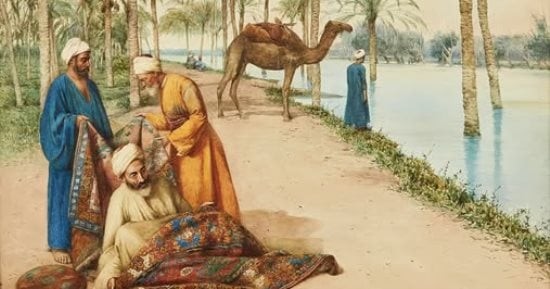 لوحة اليوم.. تجار سجاد بجوار النيل للفنان الإيطالى إنريكو تارينجى