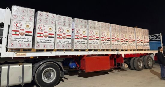 الهلال الأحمر المصرى يشارك فى إرسال شحنة مساعدات إلى لبنان
