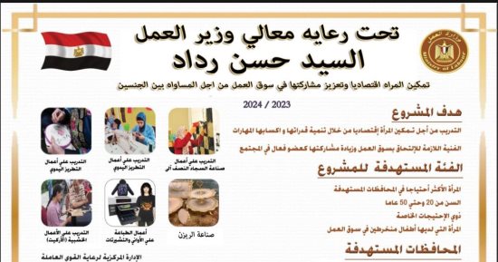 وزارة العمل: مشروع لدعم إدماج النوع الاجتماعى وتمكين المرأة فى 4 محافظات