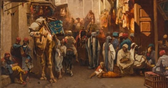 عرض لوحة سوق القاهرة مع مسجد ومرستان للمستشرق باسينى للبيع