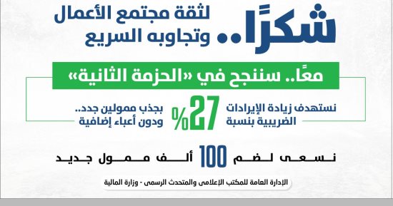 الحكومة تستهدف زيادة الإيرادات الضريبية 27%؜ من خلال جذب ممولين جدد 