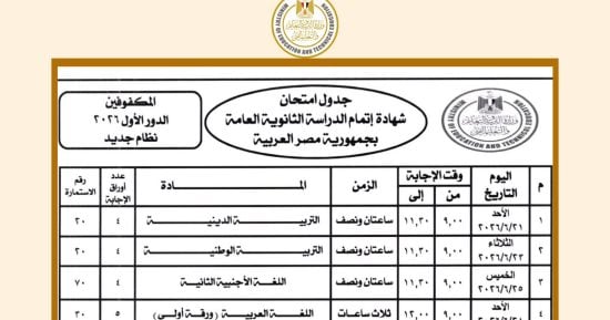 تفاصيل اعتماد وزير والتعليم جدول امتحانات الثانوية العامة 2026 .. فيديو 