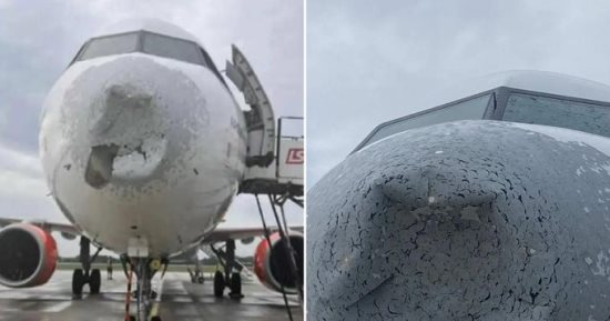 عاصفة تُدمّر مقدمة طائرة "إيرباص A320" وتُجبرها على العودة فى بولندا.. صور