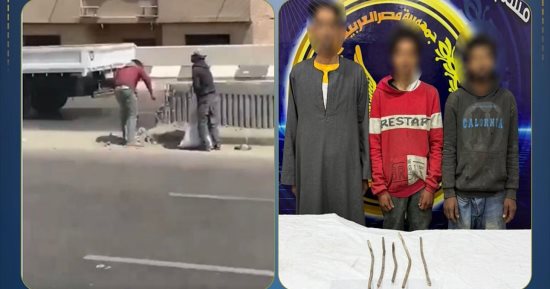 فيديو «لصوص الدائرى» فى قبضة الأمن.. هشموا الخرسانة لسرقة حديد الدولة بالخصوص