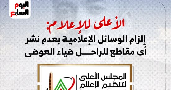 الأعلى للإعلام: إلزام الوسائل الإعلامية بعدم نشر أى مقاطع لـ ضياء العوضى.. إنفوجراف