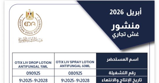 هيئة الدواء تحذر من تداول مستحضرات OTIX LIV المضادة للفطريات المغشوشة