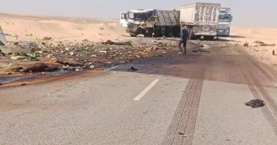 حادث تصادم بين سيارتين بطريق الواحات البحرية في الجيزة.. صور