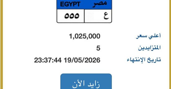 طرح لوحة «ع - 555» المميزة فى مزاد اللوحات بسعر خيالى.. تعرف على التفاصيل