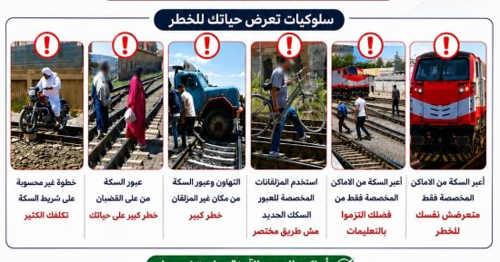 ​وزارة النقل تحذر من سلوكيات سلبية تهدد حياة المواطنين على خطوط السكك الحديدية