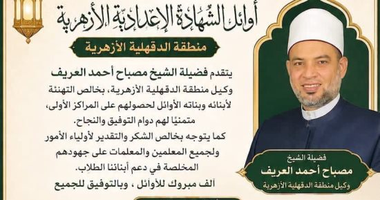 محافظ الدقهلية يهنئ أوائل الشهادتين الابتدائية والإعدادية الأزهرية 