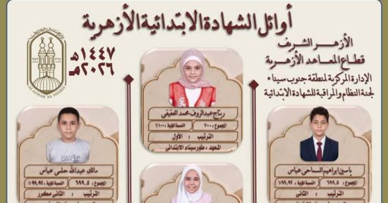 نتيجة الشهادتين الإبتدائية والإعدادية الأزهرية بجنوب سيناء.. صور 