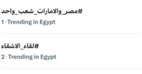 "لقاء الأشقاء" يحتل المرتبة الثانية بتريند «X» تزامناً مع قمة مصر والإمارات