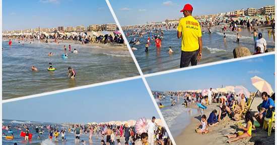 زحام بمصيف بلطيم وإقبال على الشواطئ هربا من ارتفاع درجات الحرارة