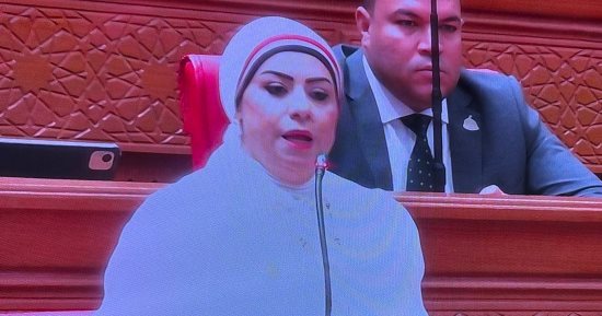 نائبة تزين غطاء رأسها بعلم مصر احتفالا بذكرى ثورة 30 يونيو