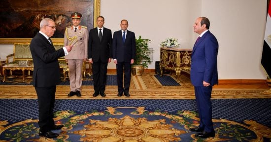 لبنة وأبو الدهب وأبو العزم وهدى عيسى يؤدون اليمين القانونية أمام الرئيس السيسى رؤساءً لمحكمة النقض ومجلس الدولة وهيئة قضايا الدولة والنيابة الإدارية.. الرئيس يؤكد التزام مؤسسات الدولة بدعم استقلال القضاء
