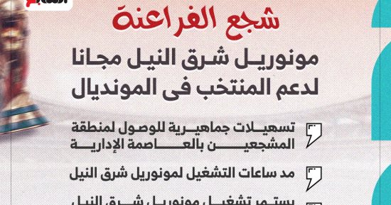 المونوريل يمد ساعات العمل اليوم لدعم جماهير منتخب مصر أمام الأرجنتين