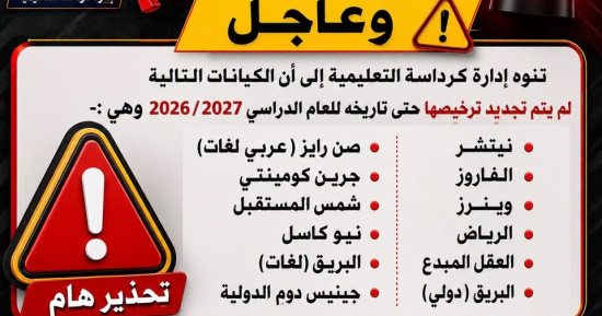 تعليم كرداسة تحذر أولياء الأمور من التعامل المالى والإدارى مع 12 مدرسة خاصة