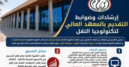 ​ننشر إرشادات وضوابط التقديم والقبول بالمعهد العالي لتكنولوجيا النقل