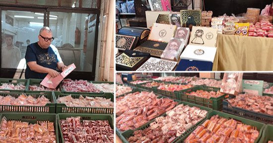 أهالى طنطا يقبلون على قلعة صناعة حلوى المولد النبوى بالغربية.. أصحاب المصانع: نعمل منذ 100 عام فى تصنيع مختلف الأنواع.. ويؤكدون: طنطا تشتهر بالحمص والحلويات.. ونستقبل التجار والمواطنين من جميع المحافظات