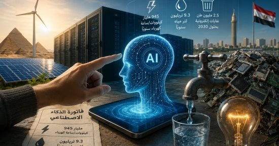 فاتورة الذكاء الاصطناعى.. من يدفع ثمن كل سؤال نسأله للآلة؟.. مراكز البيانات تتجه لاستهلاك 945 مليار كيلووات/ساعة كهرباء وبصمة مائية 9.3 تريليون لتر سنويًا بحلول 2030.. ومصر تراهن على الشمس والحوسبة الخضراء