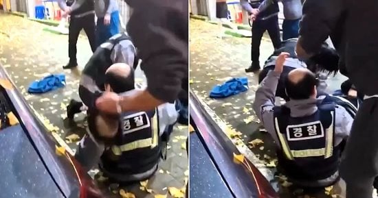 مطاردة شرطى آسيوى لرجل ثمل تتحول إلى مشهد كوميدى