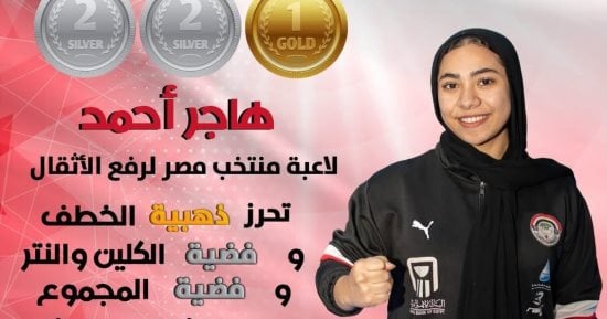 هاجر أحمد تتوج بذهبية وفضيتين فى البطولة الأفريقية للأثقال فى الجزائر