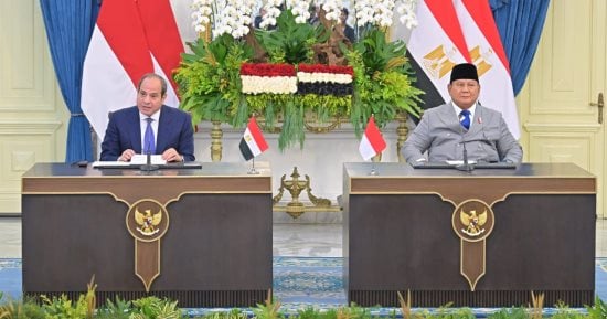 بيان مشترك بمناسبة زيارة الرئيس السيسى إلى إندونيسيا: اتفاق على تعزيز الشراكة الاستراتيجية والتعاون الدفاعي والاستثمار.. تعاون في زيت النخيل والأسمدة الفوسفاتية والطاقة.. وتنسيق بشأن غزة والخليج والأمن المائى