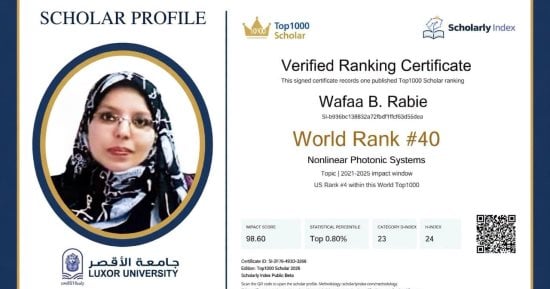 جامعة الأقصر تحتفى بـ3 أساتذة دخلوا قائمة أفضل 2% من علماء العالم وفق تصنيف ستانفورد.. الدكتور باسم عبد العاطى قدم أبحاثا لتصميم أنظمة تشفير قادرة على التنفيذ فى الأجهزة الرقمية والكمية