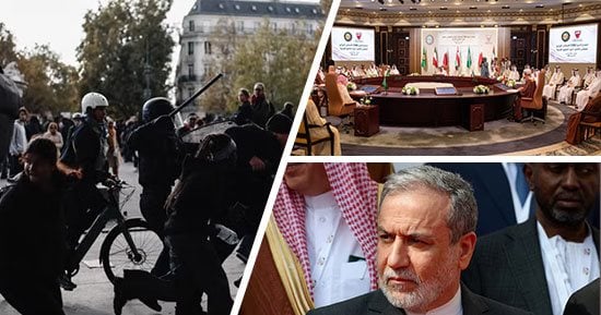 العالم هذا المساء.. إيران تحث أمريكا على قبول مقترح يفضى إلى فتح مضيق هرمز.. مجلس التعاون الخليجى يدعو إلى تصنيف الحوثيين جماعة إرهابية.. فرنسا تعتقل 1800 شخص وملايين اليوروهات خسائر بسبب الاحتجاجات فى المدن