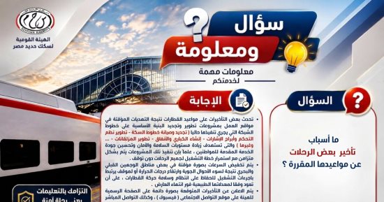 سكك حديد مصر توضح أسباب تأخير بعض الرحلات