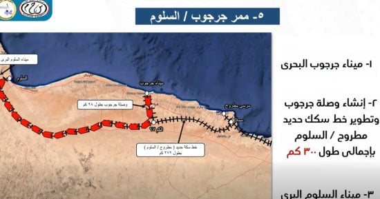 ترسيخ الربط مع ليبيا.. إنشاء ممر جرجوب - السلوم اللوجستي بطول 300 كم.. فيديو