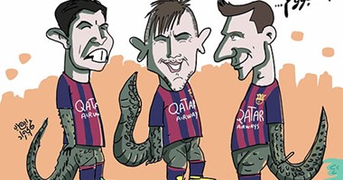 كاريكاتير.. وحوش برشلونة تقضى على الأخضر واليابس