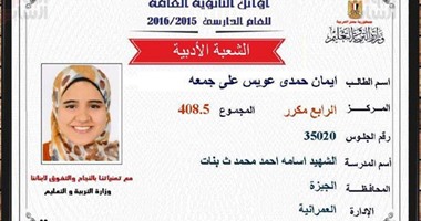 الرابع مكرر أدبى بالجيزة: علمت النتيجة من زميلتى.. والتعليم يحتاج لتطوير.. إيمان: لم أخف من تسريب الامتحانات.. ووالدها: أرفض سفرها للخارج لأن المعرفة ليست حكرا على دولة بعينها